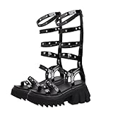 SOLUSTRE Damen Sandalen mit Dicker PU Sohle Schwarze Plateau Sandaletten mit Klobigem Absatz...