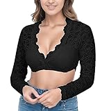 Foweknow Damen Dirndlbluse Spitze Langarm Elegante Trachtenbluse Sexy Oktoberfest Tracht Bluse...