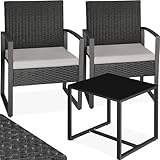 tectake® Rattan Sitzgruppe 2X Sessel mit Tisch, Balkon Möbel Set, Gartenmöbel, Balkonmöbel,...