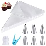 HAKACC Spritzbeutel Einweg, 100 Stück Spritztüte Set Piping Bags + 6 Spritztüllen+ 1 Kuchen...