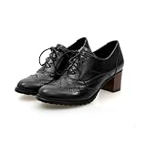 Damen Klassische Schnürhalbschuhe Brogue Pumps Halbschuhe mit Blockabsatz Damen Anzugschuhe...