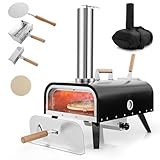 GYMAX Outdoor Pizzaofen, tragbarer Grillofen mit Thermometer, Pizzastein & Pizzaschaufel, Gartenofen...