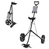 COSTWAY Golf Trolley, 2 Rad Golftrolley klappbar, Golfwagen aus Stahl, mit Scorecardhalter, Golf Bag...