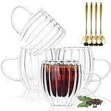 JNSMFC Doppelwandige Kaffeebecher aus Glas,4pcs,250ML,Vertikale Streifen Kaffeetassen,Ästhetische...