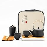 fanquare Japanisches Tragbare Reise Tee Set mit Reisetasche, Schwarz Porzellan Tee Service mit...