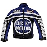 Biker Jacke für Kinder, Motorradjacke in blau, Racing Jacke (2XL)