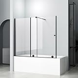 Hopibath Duschwand für Badewanne Schwarz Badewannenaufsatz Schiebetür mit Haltestangen 6mm...