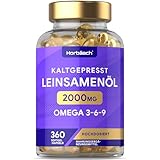 Leinöl Kapseln 2000mg | Omega 3 6 9 | 360 Hochdosiert Weichkapseln - 6 Monate Vorrat |...