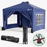 VOUNOT Pavillon 3x3m Wasserdicht Stabil Winterfest, Pop Up Faltpavillon mit 4 Seitenteilen und 5...