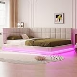 Lahoomu Polsterbett Schlafsofa 160 * 200 Multifunktionsbettmit LED Lichtleiste, USB Steckdose und...