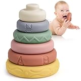 Mini Tudou 6 Stück Stapelspielzeug mit Ringen,Stapelturm & Beißringe für Stapelspiel,Squeeze...