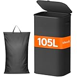 Lifewit Wäschekorb mit Deckel, 105 L Wäschesammler mit Kunststoffrahmen, faltbarer großer...