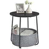 VASAGLE Beistelltisch rund, Kleiner Tisch, Couchtisch klein, Wohnzimmertisch, Korb aus Stoff,...
