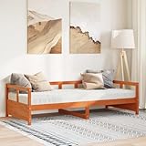 Homgoday Dormeuse mit brauner Matratze, 90 x 190 cm, Kiefernholz, Sofabett, Schlafsofa, Bettrahmen,...