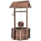 RELAX4LIFE Gartenbrunnen Holz, Zierbrunnen mit Dach & Holzeimer & Kurbel, Wunschbrunnen Blumentopf,...