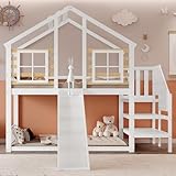 Rtopsu Kinderbett Etagenbett 90x200 cm mit Rutsche und Treppe für 1-2 Kinder, Hochbett Baumhausbett...