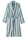 Vertbaudet Damen/Herren Bademantel Capsule STRANDKORB, mit Recycling-Baumwolle blau gestreift S/M