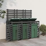 LAPOOH Mülltonnenbox für 3 Tonnen Grau Massivholz Kiefer, Mülltonnenverkleidung, Gartenbox,...
