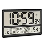 TFA Dostmann XL Wanduhr digital, 60.4520.01, mit Temperatur und Luftfeuchtigkeit, Wochentag (8...