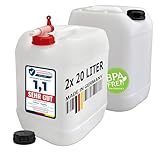 plasteo® 2X 20 Liter Getränke- Wasserkanister Natur mit Schraubdeckeln und 1x Hahn (DIN 61) | BPA...