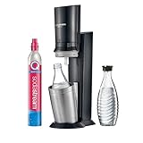 SodaStream Crystal 3.0 Wassersprudler mit 1x Quick-Connect CO2-Zylinder und 2X Glaskaraffen, Silber,...