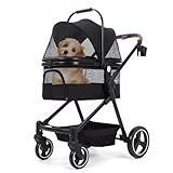 Hundewagen Klappbar Faltbar Hundebuggy mit 2 Hundeboxen, Transporttasche Bis 22 kg, Leichter Buggy...