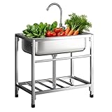 Ausgussbecken Garage Edelstahl, Spülbecken mit Wasserhahn Spüle Küche Waschbecken Mobiles...