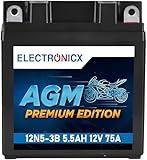 Electronicx YB5L-B AGM Motorradbatterie 12V 5.5Ah 75A – Wartungsfrei, Langlebig, Hohe Startkraft...