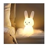 SOLIDEE Nachtlicht Kinder, Bunny Silikon Stilllicht Baby mit 7 Lichtwechse Dimmbar Tap Control...