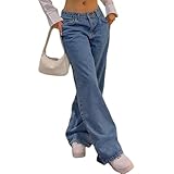 DSXH Gerade Bein Hosen Denim Hosen Vintage Lose Blau Gewaschen Mom Jeans Low Rise Jeans Frauen lose...