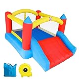 LuckyJump Hüpfburgen Outdoor mit Gebläse und Rutsche für 2–4 Kinder, (360 x 280 x 197 cm)...