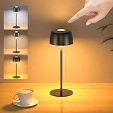 TRUMPETS Kabellose Tischlampe Akku Dimmbar, Kleine Tischlampe Vollmetall 3 Farbtemperatur,...