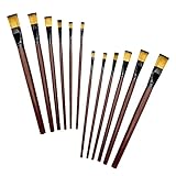 CLVPAI 12 Stück Pinsel Set Öl Nylon Flachpinsel Set,Acrylfarben Pinsel Flachpinsel,Hölzerner...