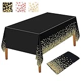 NEBURORA 1 Packung Schwarze und goldene Party Tischdecke Kunststoff Tischdecke 137 x 274 cm goldene...