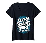 Damen Lucky Bowling Shirt Do Not Wash Lustiges Gag Bowlingspiel T-Shirt mit V-Ausschnitt