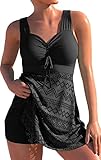 PANOZON Damen Spitze Tankini Beachwear Push Up Einfarbig Badeanzug Brazilian Plus Size Swimsuit...