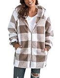 ABINGOO Damen Teddy Fleece Mantel Kariert Warm Winterjacke Kapuzenjacke Flauschig Plüschjacke...