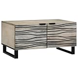 Youuihom Rustikaler Couchtisch Massives Mangoholz Beistelltisch Weiß Schwarz 80x50x40 cm schmal mit...