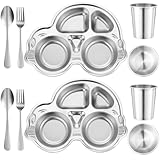 Jinei Das 10-teilige Kinder-Edelstahl-Utensilien-Set beinhaltet 4 Teller in Autoform, 4 Schüsseln,...