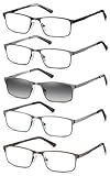 EYECEDAR 5 Stuks Lesebrille Herren Metall Vollrahmen Rechteckiger Stil Federscharnier Sonnenbrille...