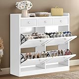 YITAHOME Schuhschrank, Schuhregal Schuhkipper Schmal, Schuhschrank Weiss mit 4 Klappen, Shoe Cabinet...