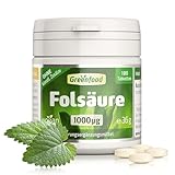 Folsäure, hochdosiert, 1000µg - 180 Tabletten, vegan. Vitamin B9 (Folsäure) - wichtig für...