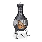 Relaxdays Aztekenofen, Schürhaken, Holzrost, Funkenschutzgitter, Garten, Terrasse, Antik...