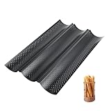 Baguette Backform mit Antihaftbeschichtung, Baguetteblech für 3 Baguettes, Schwarz, Brötchen...