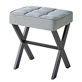 IBUYKE Quadratischer Make-up Hocker mit X-Bein Fußstütze, Leinen Fußstütze Hocker, Ottoman Sitz...
