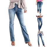 Jeanshose Damen Stretch Große Größen - Freizeithose Mit Taschen Gerades Bein Röhrenjeans Loose...