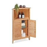 Relaxdays Eckschrank, Bambus, HxBxT: 92 x 58 x 30 cm, Badschrank mit 2 Lamellentüren, Eckkommode...