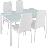 tectake Essgruppe Set Tisch und Stühle, Esstisch und 4X Stuhl, strapazierfähiges Kunstleder,...
