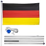 FIXKRAFT Teleskop Fahnenmast 6m Stabil mit Deutschlandfahne Flaggenmast Aluminium Fahne Deutschland...