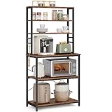 VASAGLE Küchenregal, Standregal, Mikrowellen-Regal, stehend, 6 Ablagen, 6 Haken, Stahlrahmen,...